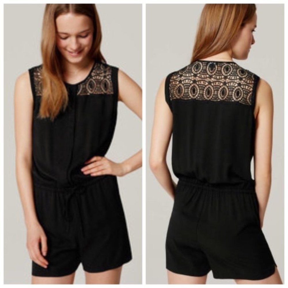 Loft Button Top Black Romper Lace NWOT S
